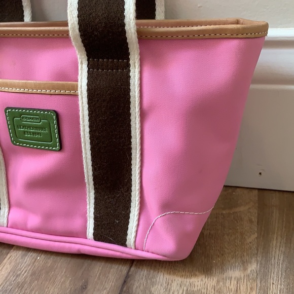 Coach Pink Brown Mini Hamptons Nylon Tote Bag - Picture 6 of 11